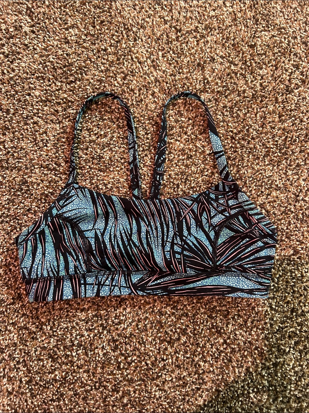 lululemon athletica Black and Blue Leaf-Print Sports Bra